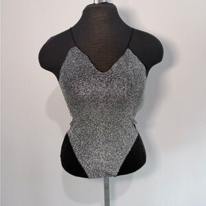 Vintage Y2K Metallic Lurex Cami Top Silver Sparkle Made in England
